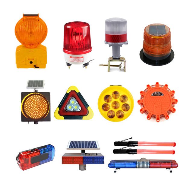 Traffic Security Warning Red Blue Flashing LED Solar Warning Light